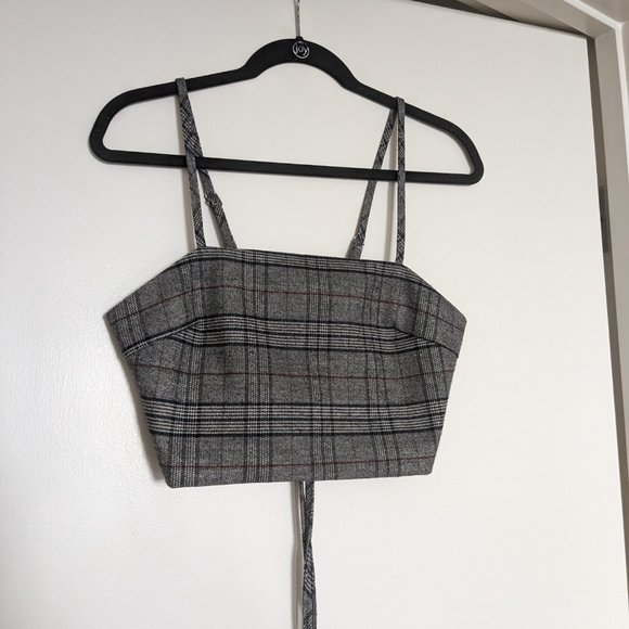 Plaid Cropped Lace Back Strappy Top (Size: M) - Picture 2 of 2